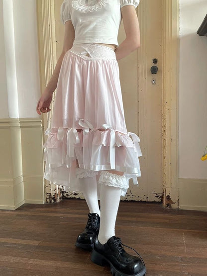 Ribbon lace splicing long skirt【s0000008726】