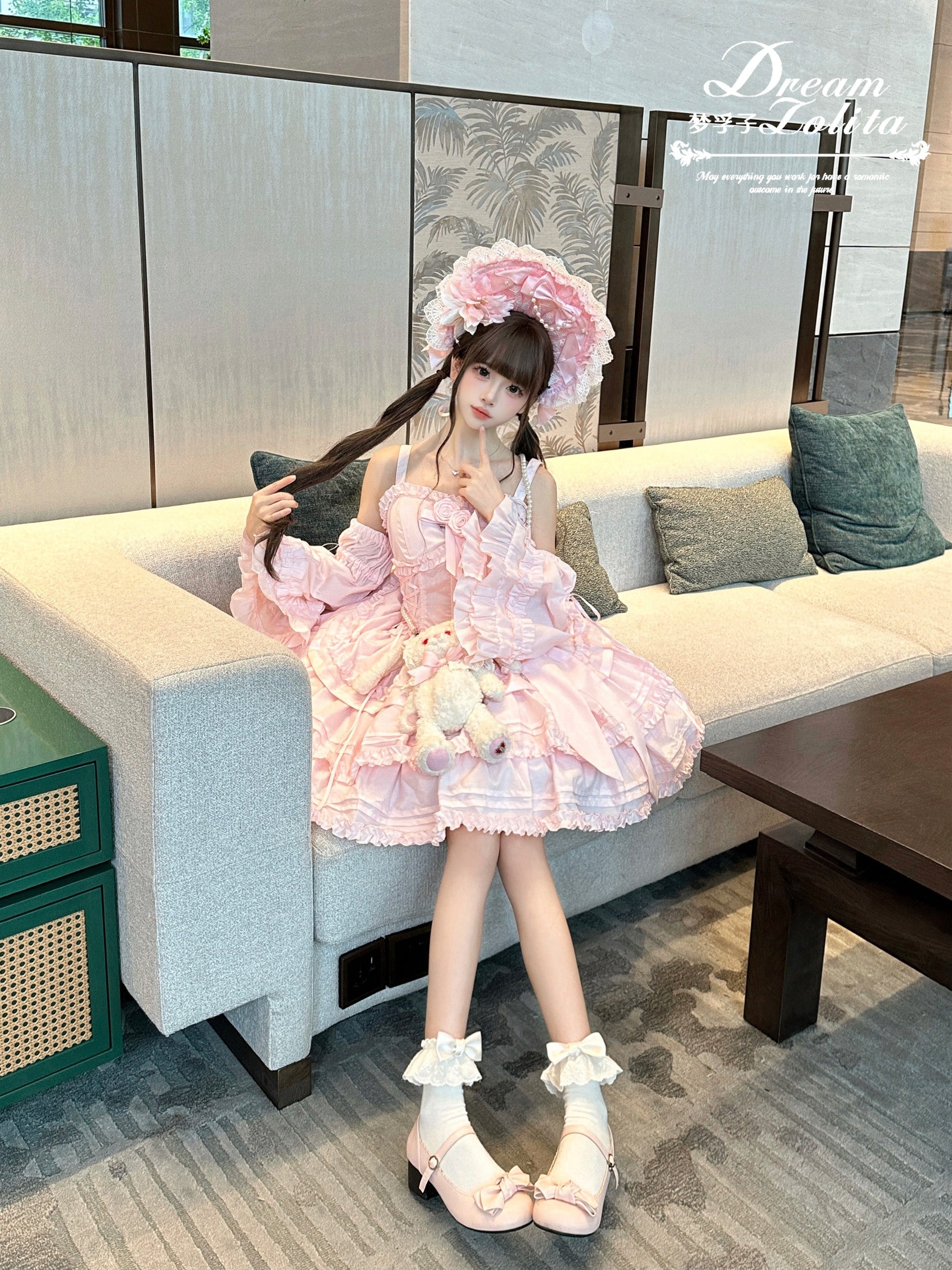 Mengfuzi - Lilith - Pink Sweet Lolita JSK Tiered Ruffle Dress with Bolero