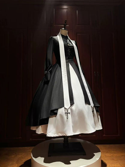 LetterfromGod - Night Watchman - Gothic Lolita OP Dress, Open-Front Hem