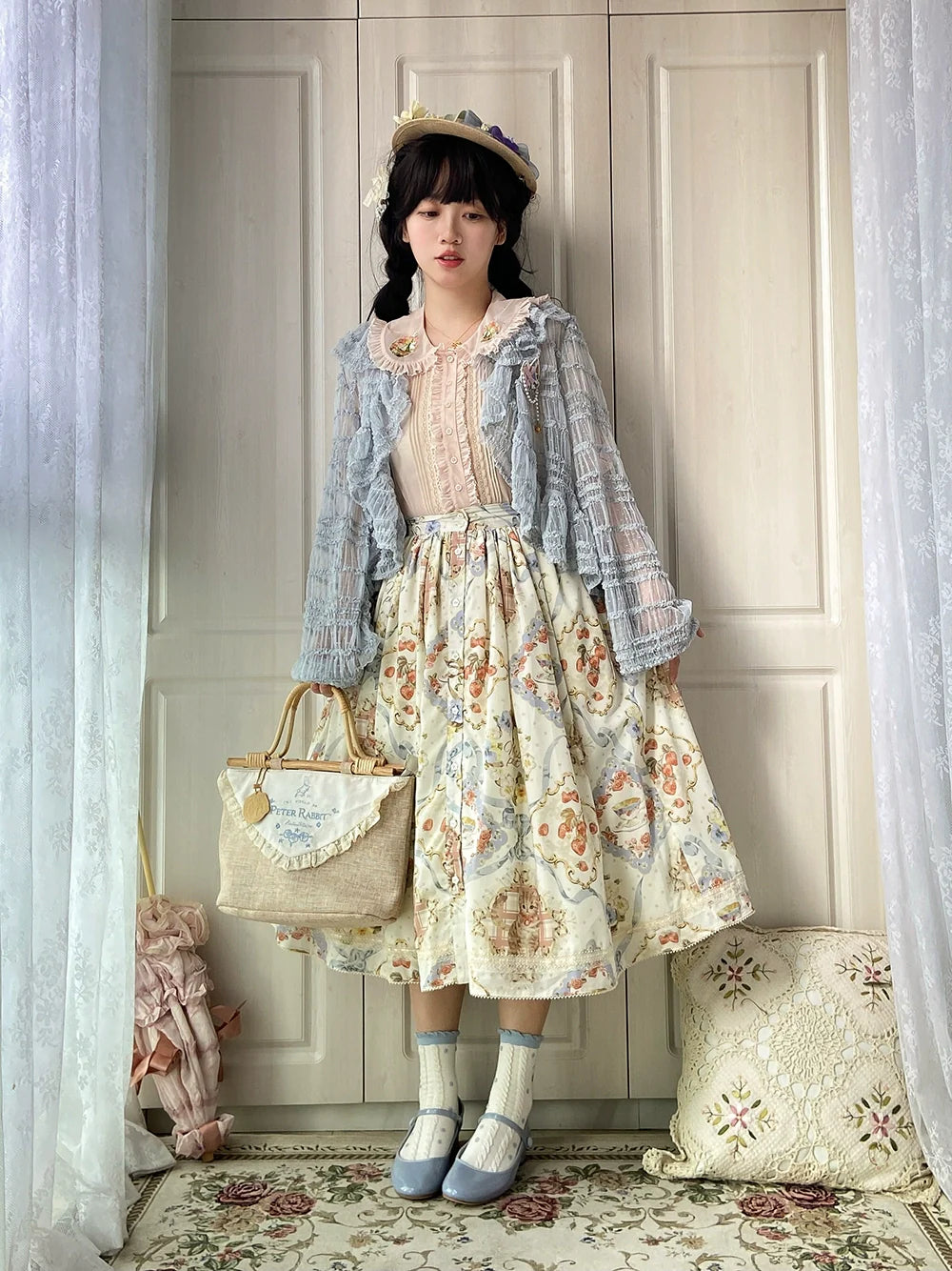 Miss Point - Cat Rose Tea - Sweet Lolita Skirt with Cute Prints Customized Size