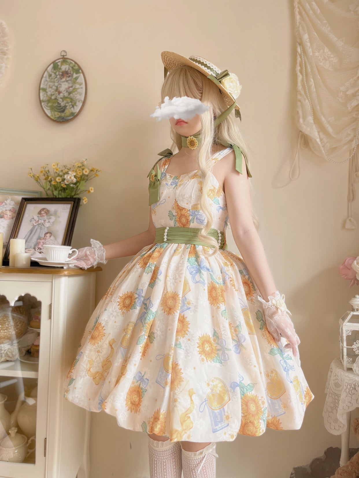 Akiyama Future Studio - Sunflower Print Lolita JSK Dress in Breathable Light Fabric
