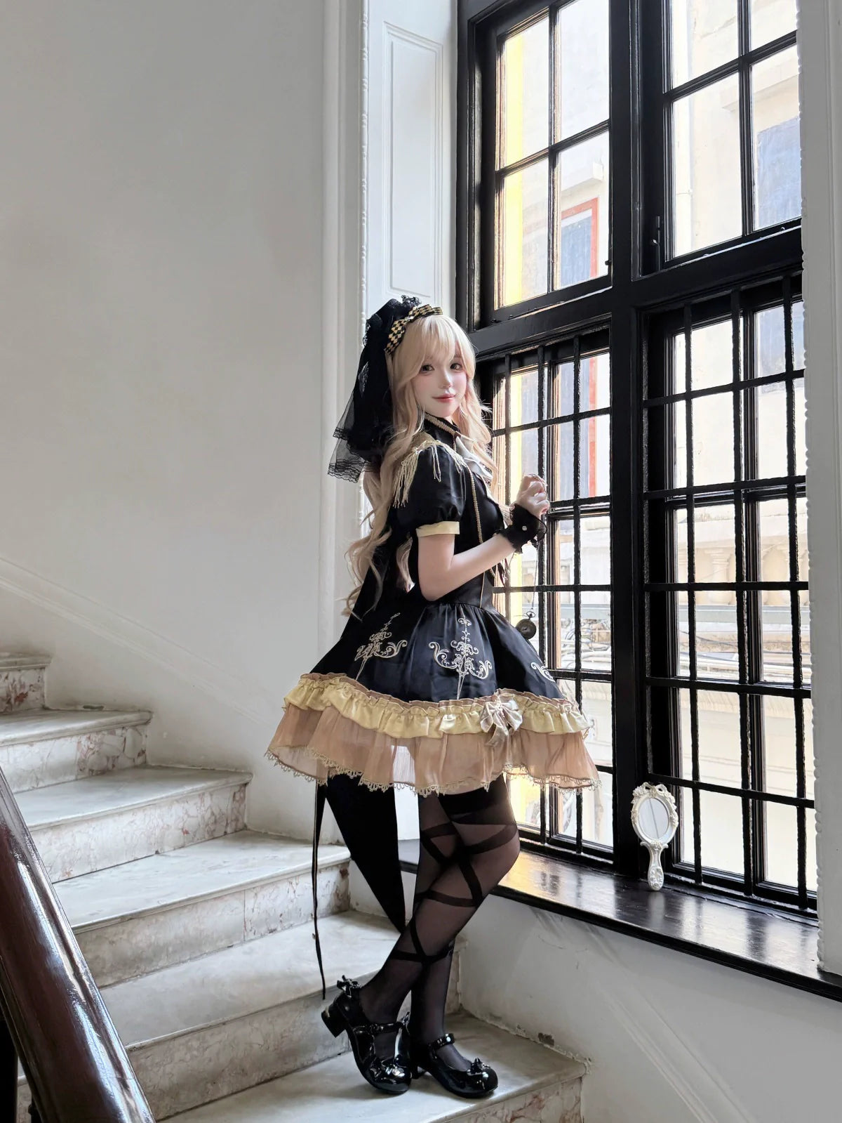 Letters from Unknown Star - Glitter Oath - Military Lolita OP Dress with Detachable Split Tail Cloak