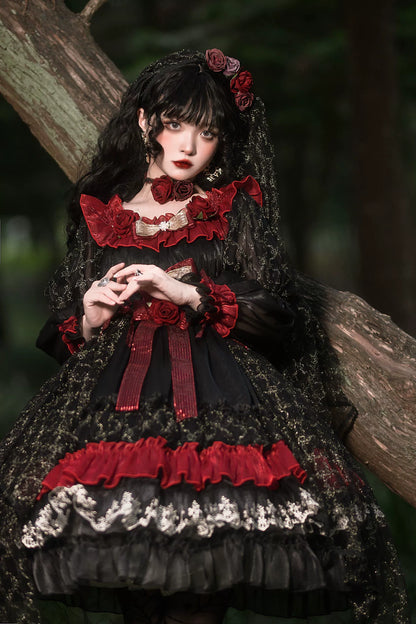 Uncle's Workshop - Night of Berea - Gothic Lolita OP Black and Red Lolita Dress