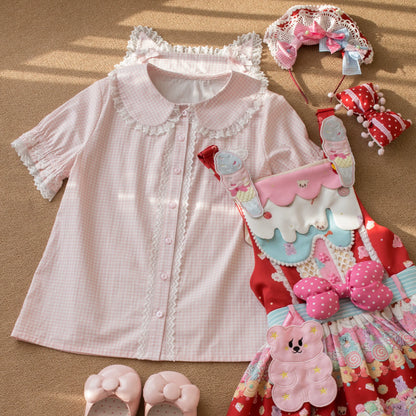 MIST - Kawaii Lolita Plaid Blouse With Cat Ear Peter Pan Collar