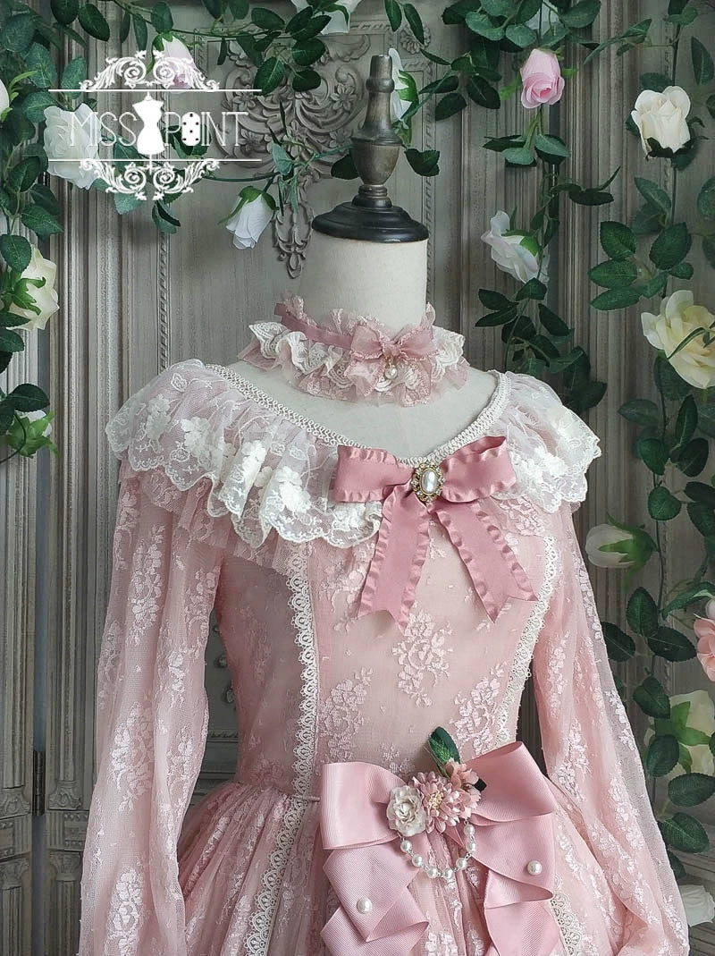 Miss Point - Dawn Girl - Reto Elegant lolita OP Dress Lace Long Sleeve