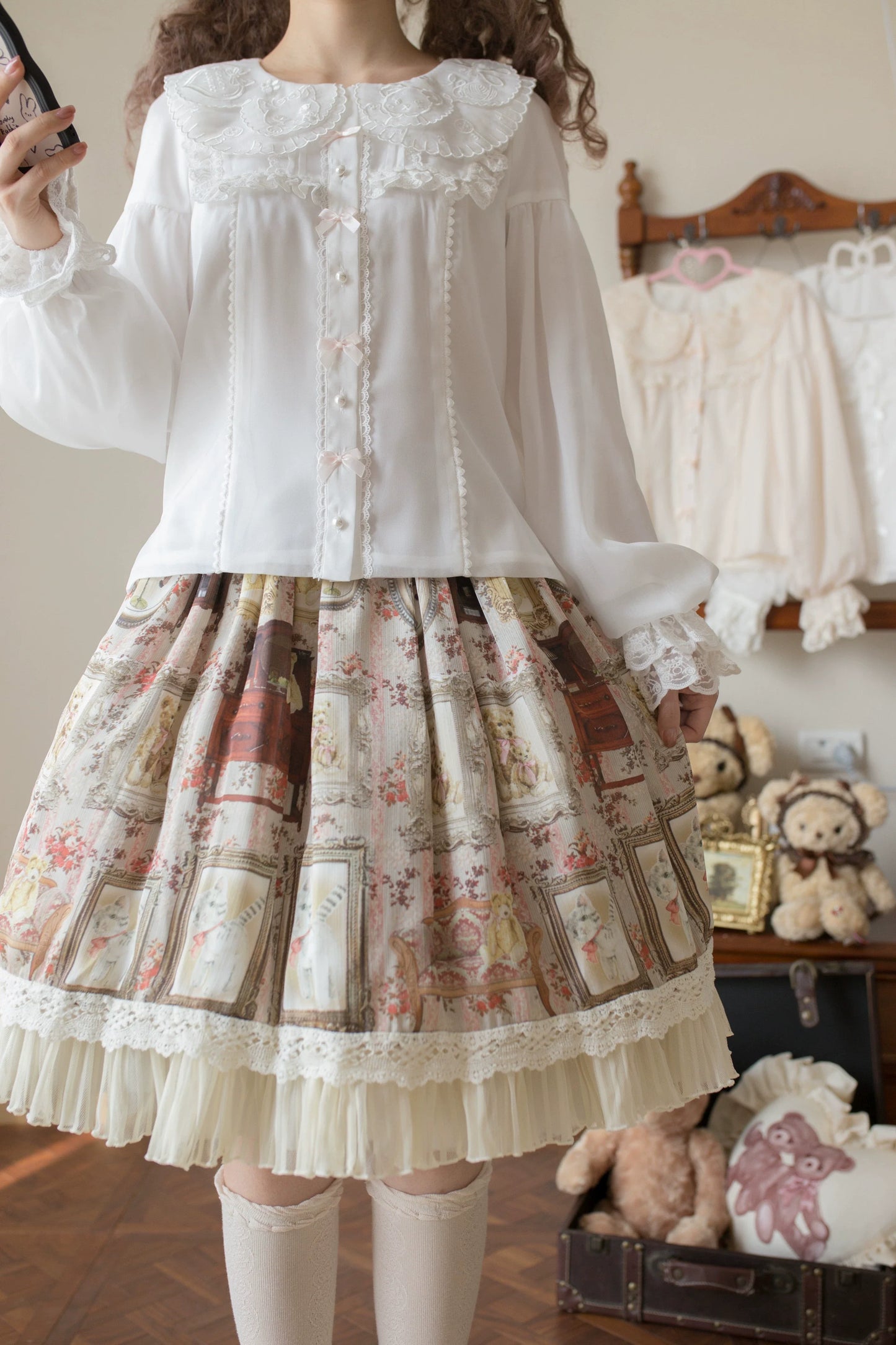 Flower Banquet - Sweet Lolita Blouse Embroidered Shirt with Long Sleeve