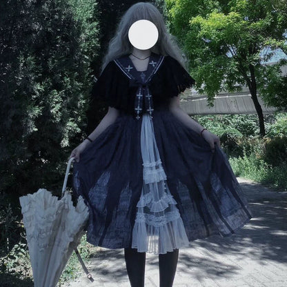 Cornfield Lolita - Silent Church - Gothic Lolita JSK Dress Printed Dress Thin Shawl Set
