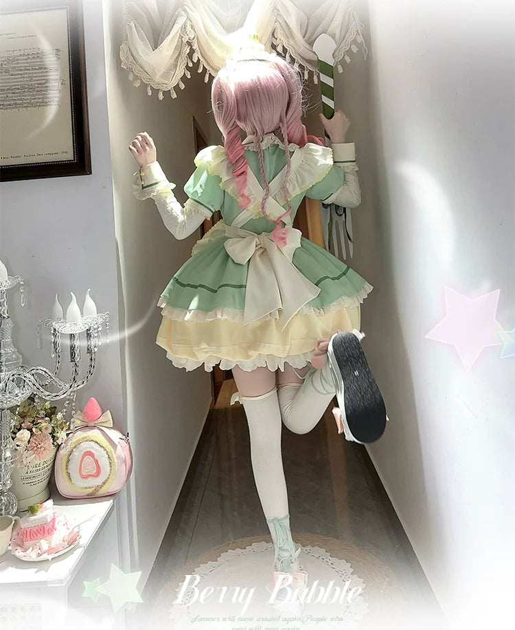 Sakurahime - Berry Bubble - Kawaii Lolita OP Tiered Ruffles Apron Lolita Dress