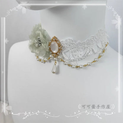 Cocoa Jam - Elegant Lolita Necklace Rose Gemstones and Pearl Necklace