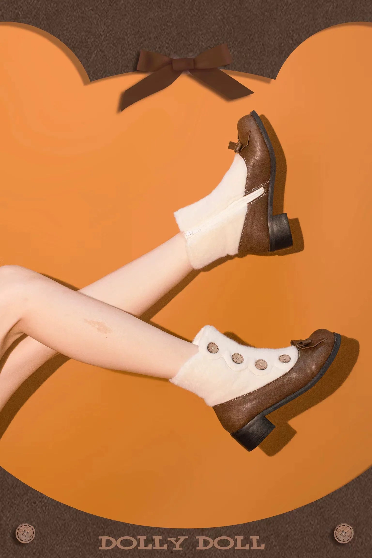 Dolly Doll - Winter Lolita Boots Fur Mary Jane Lolita Low Heel Shoes