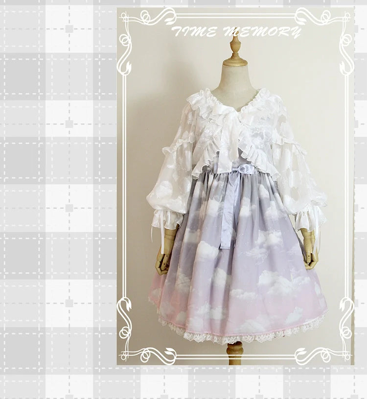 Time Memory - Xianbei - Sweet Lolita Chiffon Lantern Sleeve Cardigan with Bow