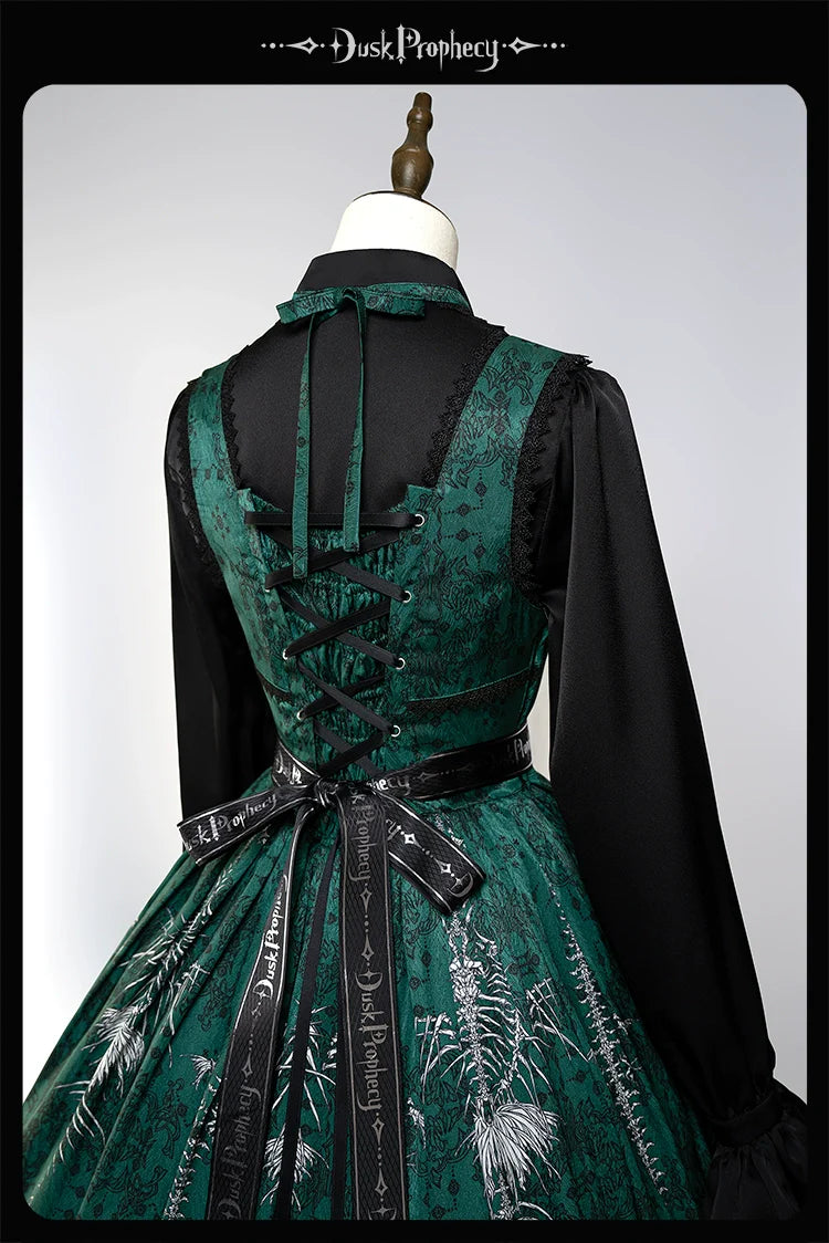 DuskProphecy - Coccyx - Elegant Lolita Dress High Waist Fishbone Print JSK Set