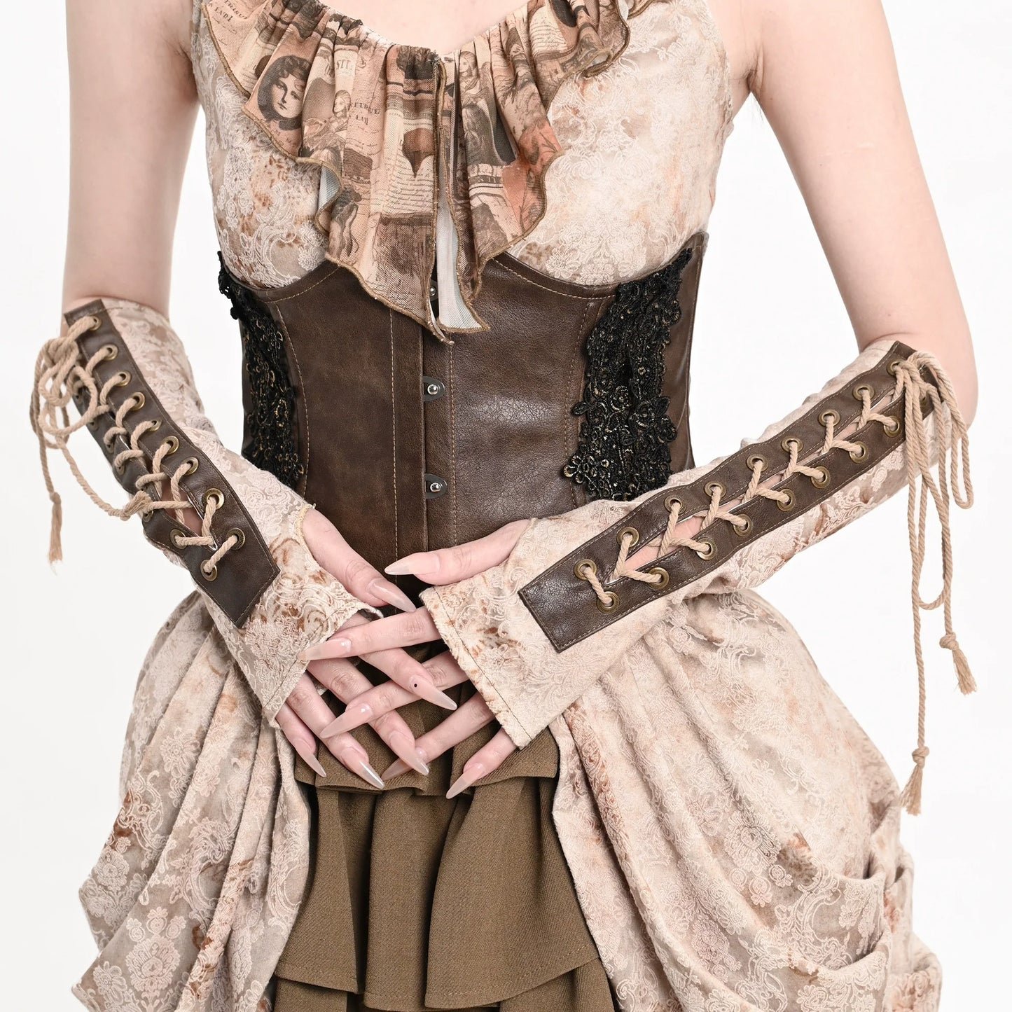 Broken Bone - Retro Lolita PU Cuffs Cross Straps Sleeves