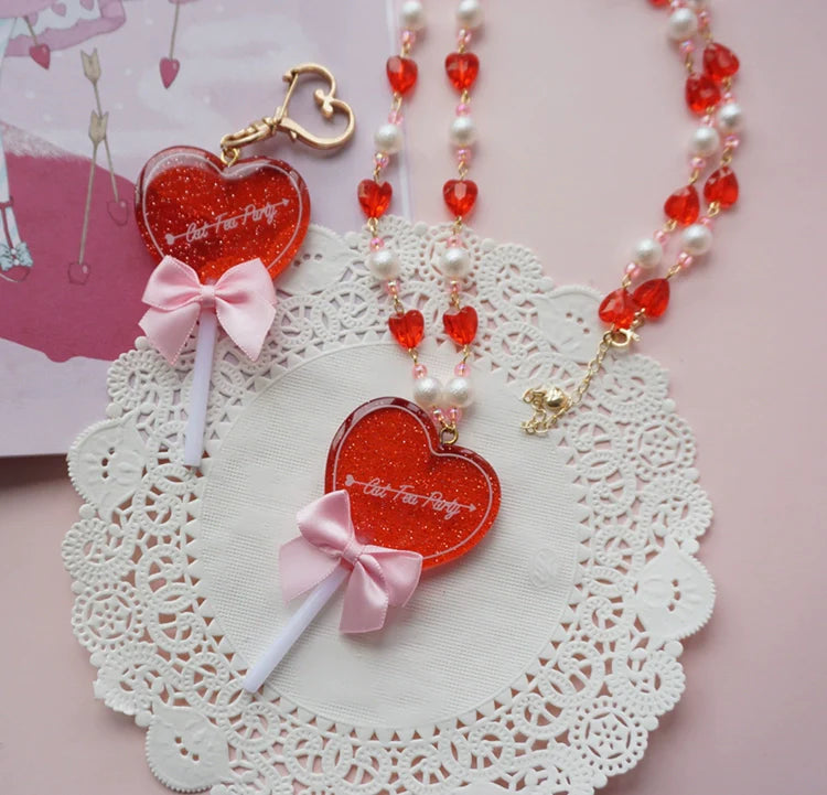 Cat Tea Party - Sweet Lolita Necklace Heart-Shaped Lollipop Necklace
