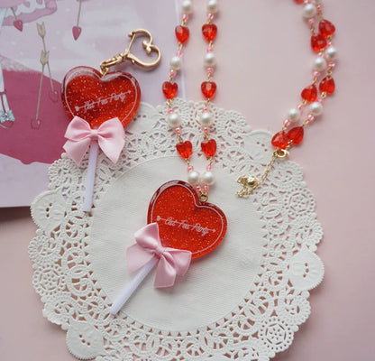 Cat Tea Party - Sweet Lolita Necklace Heart-Shaped Lollipop Necklace