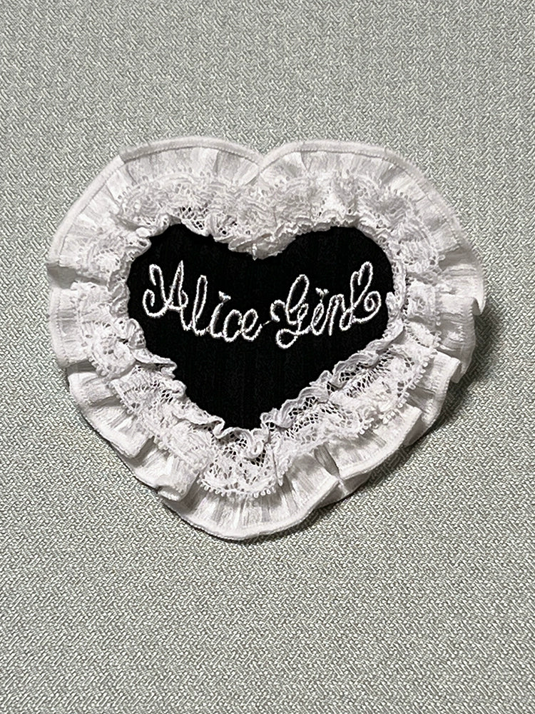 Alice Girl - Arrogant Miss - Heart-Shaped Lolita Brooch with Lace and Embroidery