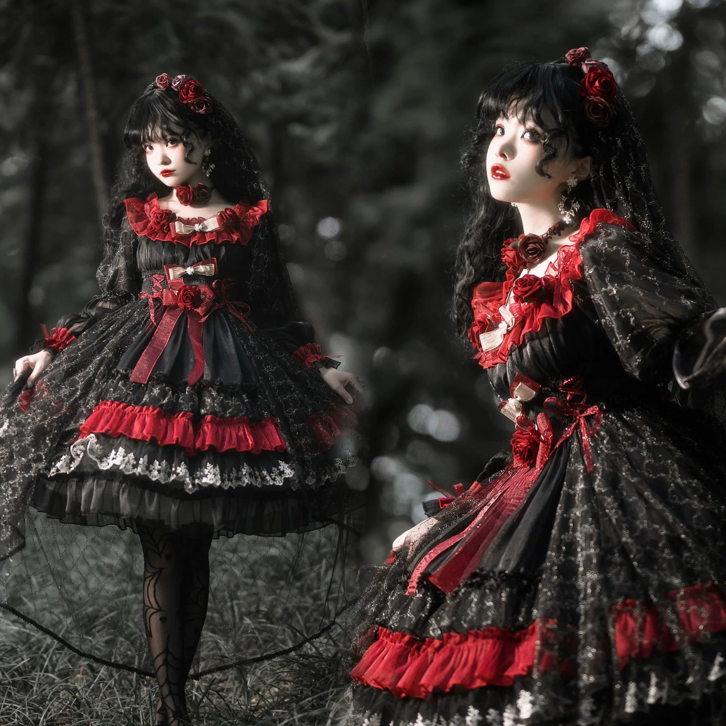 Uncle's Workshop - Night of Berea - Gothic Lolita OP Black and Red Lolita Dress