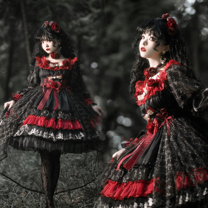Uncle's Workshop - Night of Berea - Gothic Lolita OP Black and Red Lolita Dress