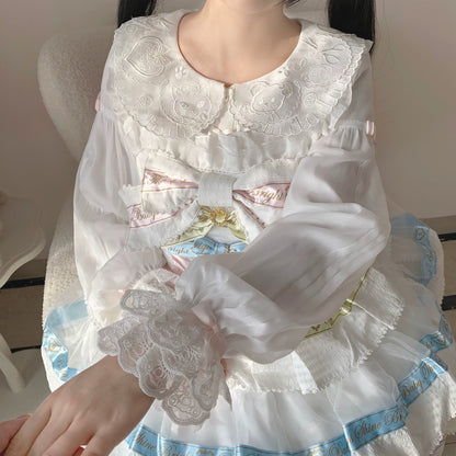 Flower Banquet - Sweet Lolita Blouse Embroidered Shirt with Long Sleeve