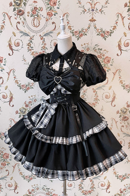 Alice Girl - Gothic Lolita Blouse Short Sleeve Black Shirt