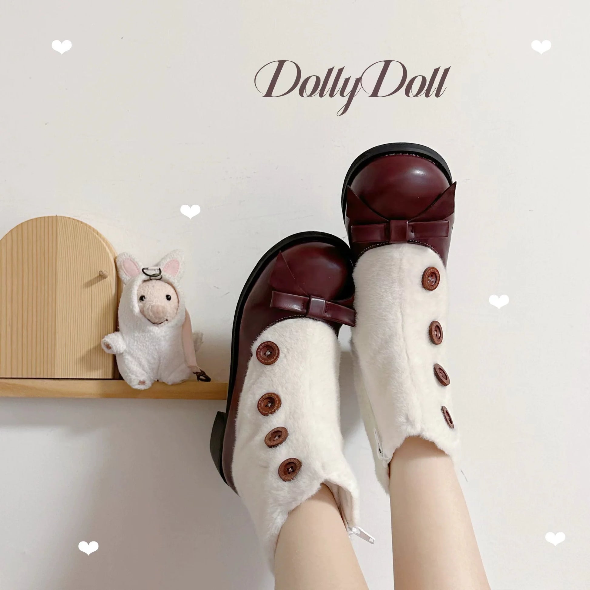 Dolly Doll - Winter Lolita Boots Fur Mary Jane Lolita Low Heel Shoes