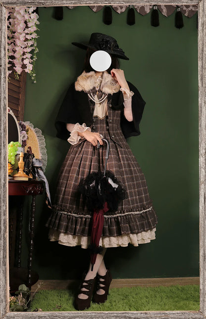Miss Point - Rose - Elegant Lolita Fishbone Grid Skirt Customized