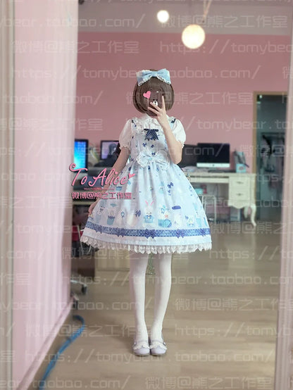 To Alice - Dear Dolls - Kawaii Lolita JSK Dress, Bear & Bunny Print
