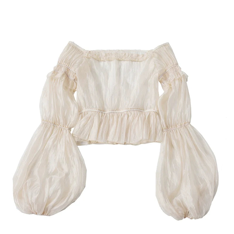 Balladeer - Classic Lolita Shirt Puff Sleeves Open Shoulder Blouse