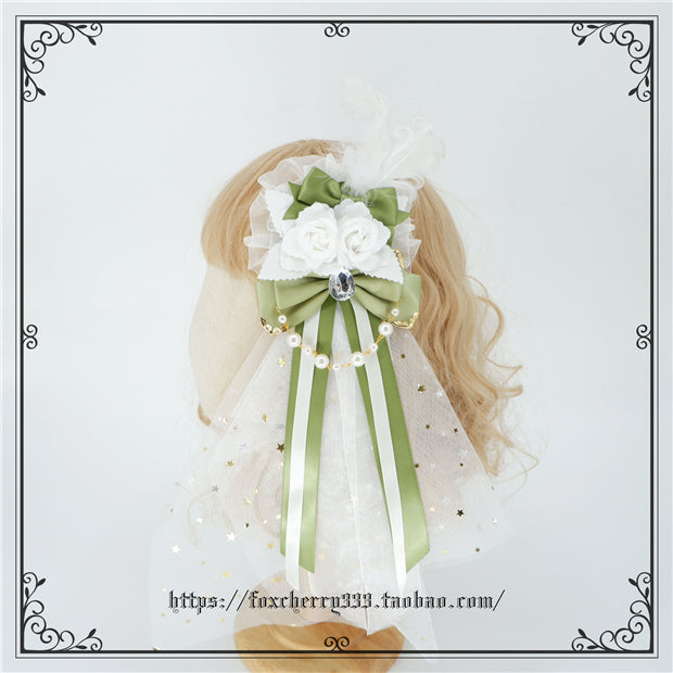 Fox Cherry - Elegant Grass Green Lolita Bow Headdress