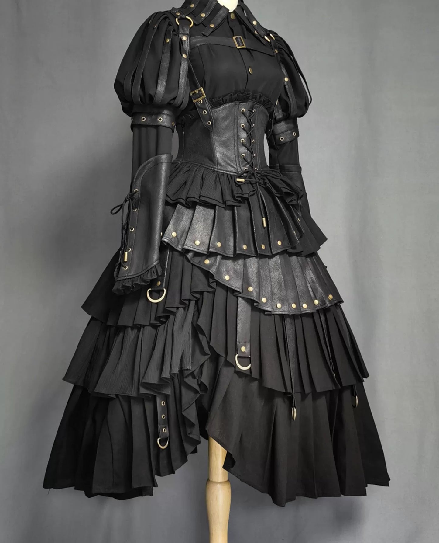 FOXTROT - Black Mist Beloved - Corset Gothic Lolita SK, Shirt, Faux Leather Cage Overlay