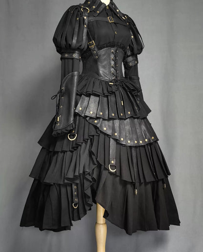 FOXTROT - Black Mist Beloved - Corset Gothic Lolita SK, Shirt, Faux Leather Cage Overlay