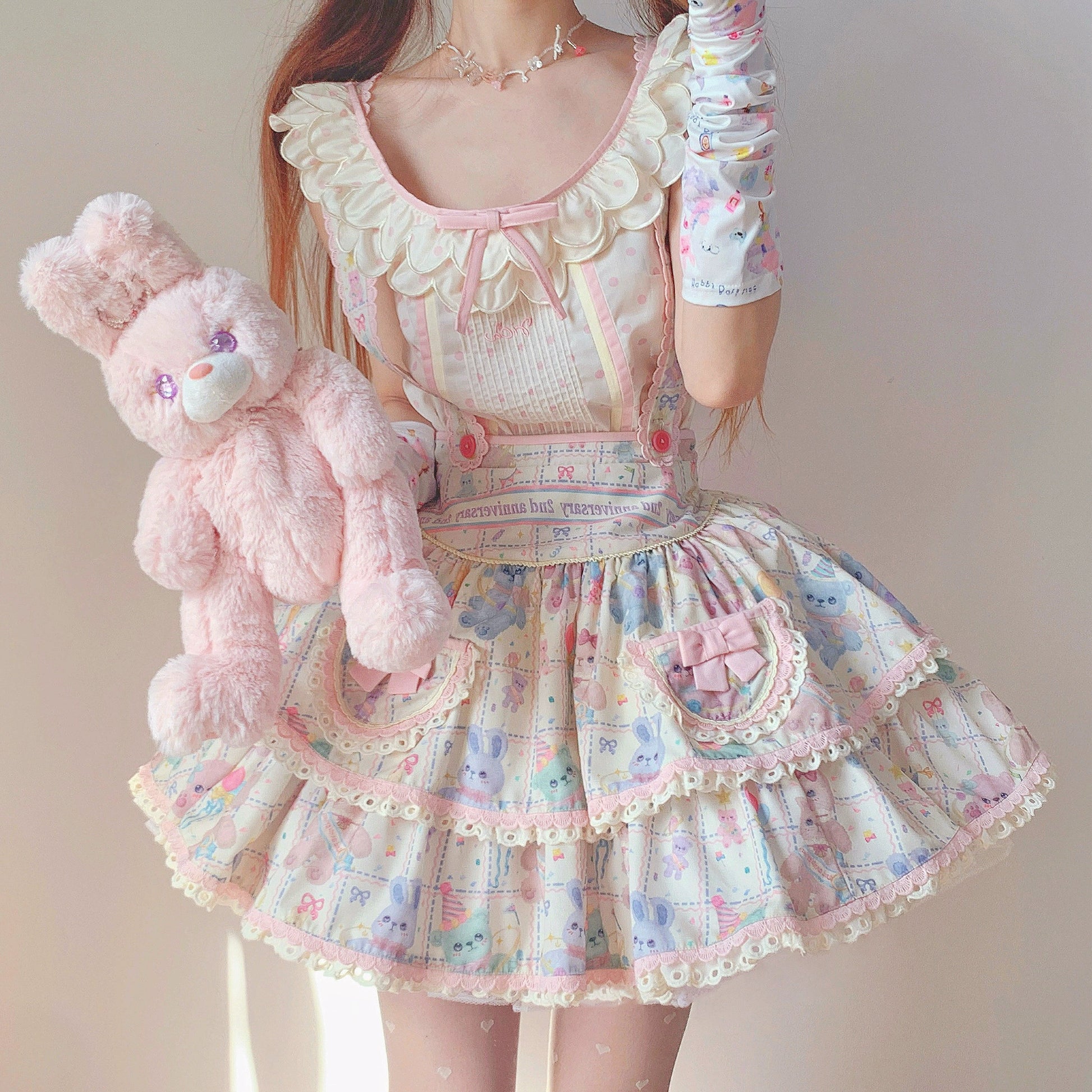 RichLolita - Starry Pudding Bear - Sweet Lolita Jumper Dress Printed OP Dress