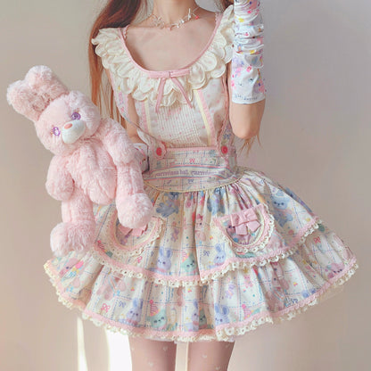 RichLolita - Starry Pudding Bear - Sweet Lolita Jumper Dress Printed OP Dress