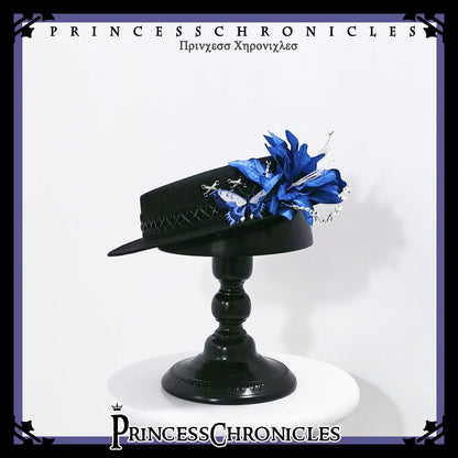 Princess Chronicles - Crimson Ash Zero - Gothic Lolita Hat Handmade Black Flat Cap Top Hat