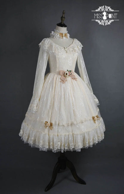 Miss Point - Dawn Girl - Reto Elegant lolita OP Dress Lace Long Sleeve
