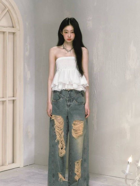 Wide leg high waist jeans【s0000009225】
