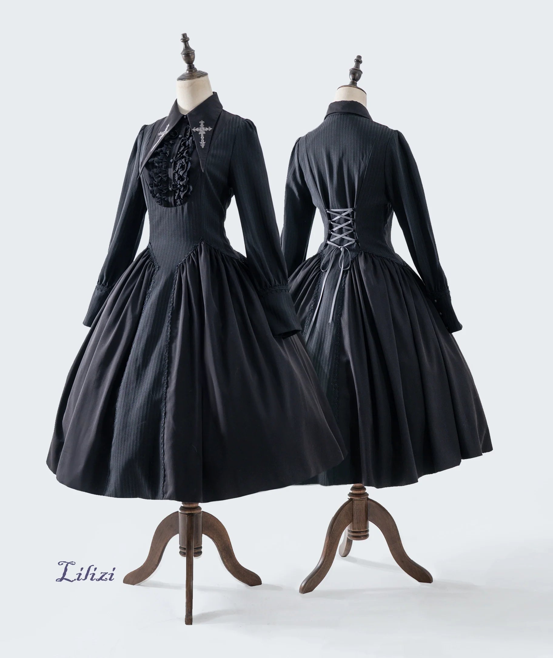 Lilizi - Redemption Song - Gothic Lolita OP Dress Cross Embroidery Tiered Hem