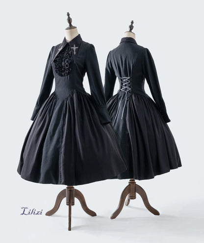 Lilizi - Redemption Song - Gothic Lolita OP Dress Cross Embroidery Tiered Hem