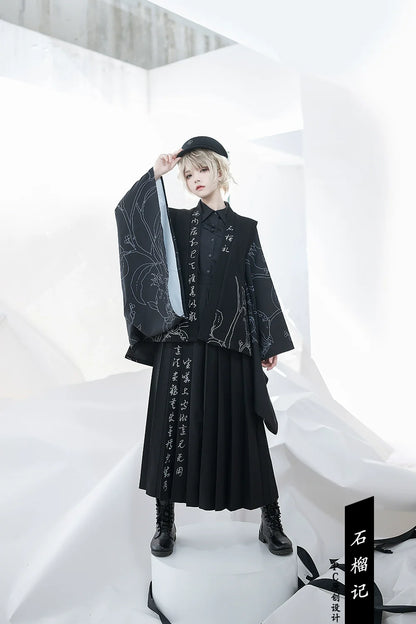 Princess Chronicles - Pomegranate Note - Chinese Style Black Pleated Skirt