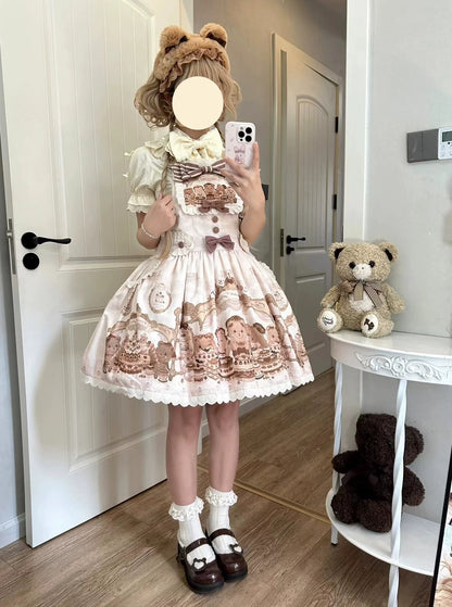 Akiyama Future Studio - Cute Lolita Salopette Dress Bear Print