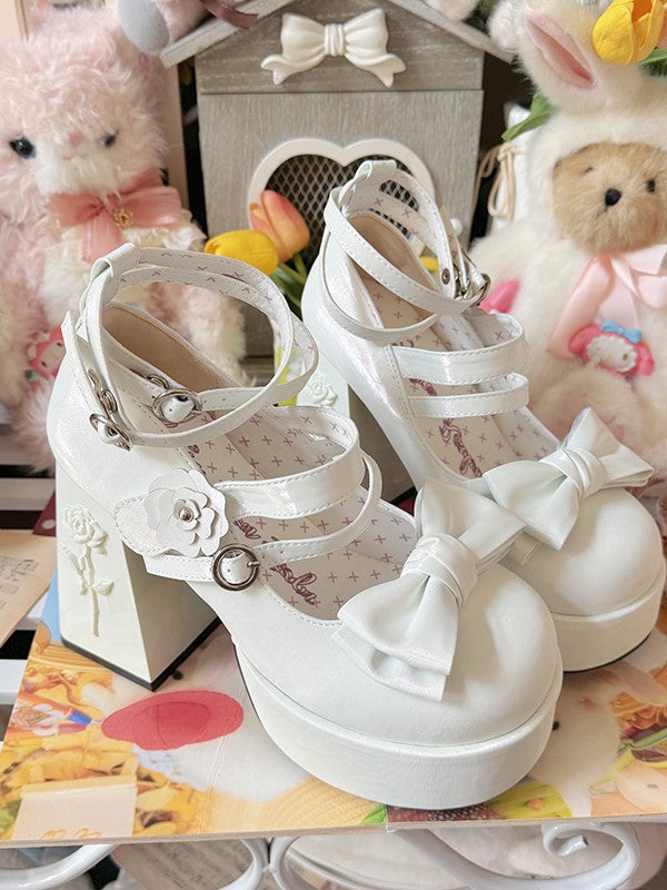 Dreamland - 11 cm Sweet Lolita Shoes with High Platform & Rose Print Heel