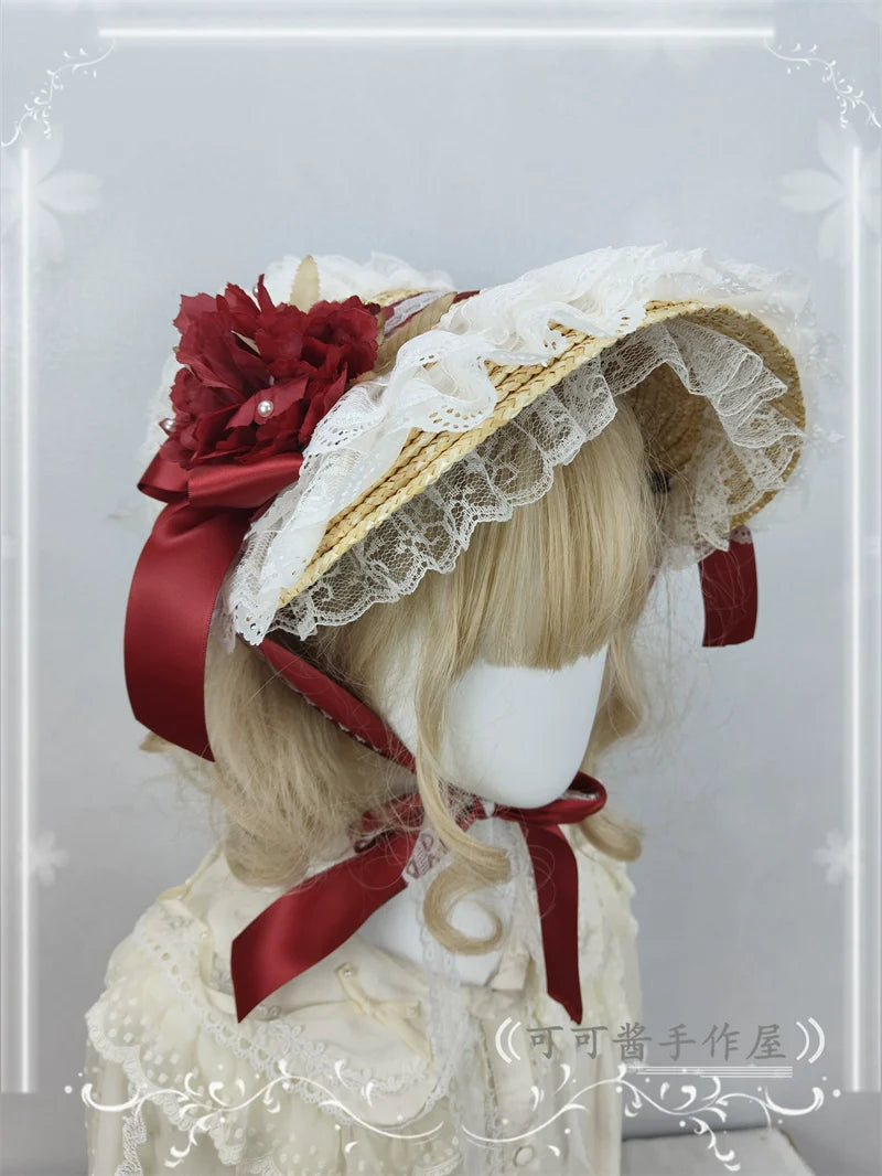 Cocoa Jam - Country Lolita Bonnet Lace Flower Flat Cap Multicolors Customized
