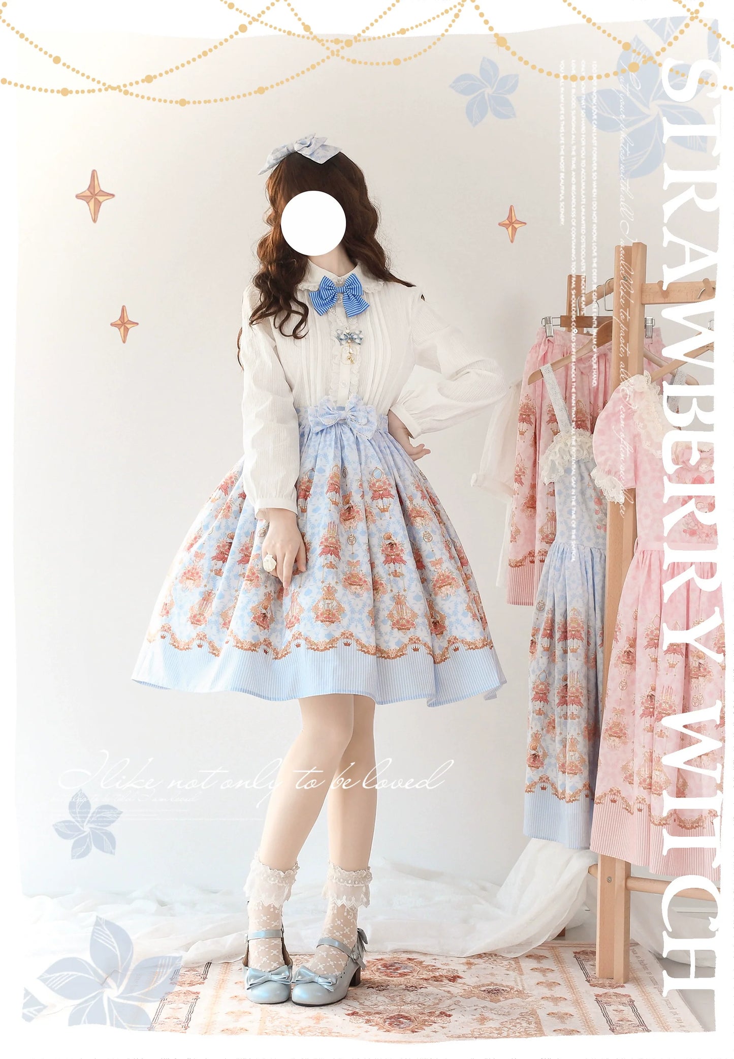 Strawberry Witch - Rose Garden Bunny - Daily Lolita Rose Bunny Printing OP JSK Dress Set