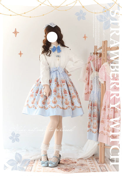 Strawberry Witch - Rose Garden Bunny - Daily Lolita Rose Bunny Printing OP JSK Dress Set