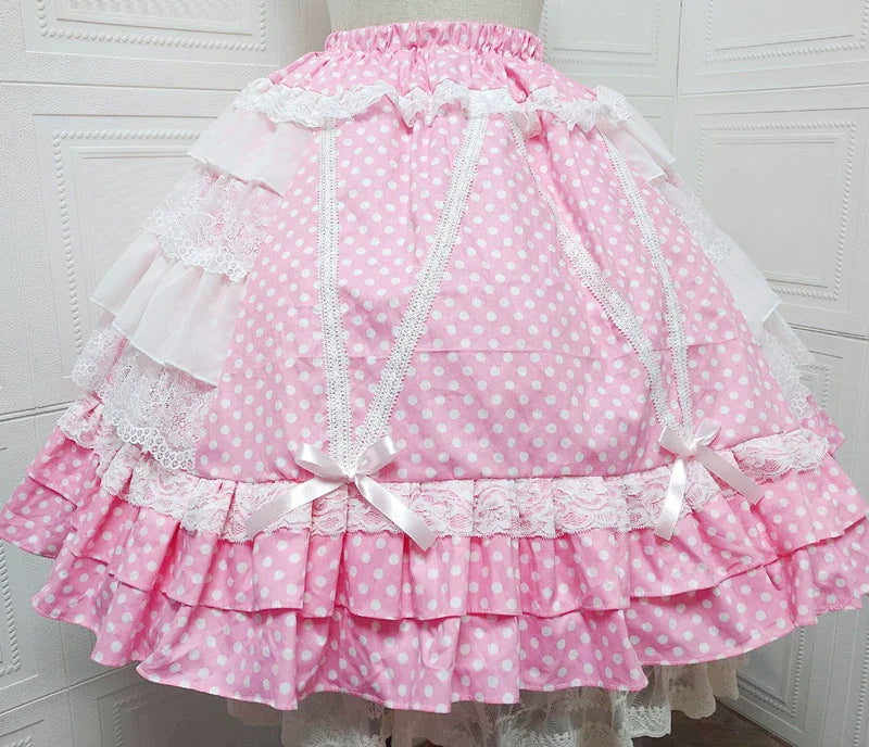 Sweet Angel - Japanese Sweet Lolita Skirt Retro Showa Knee Cake Dress