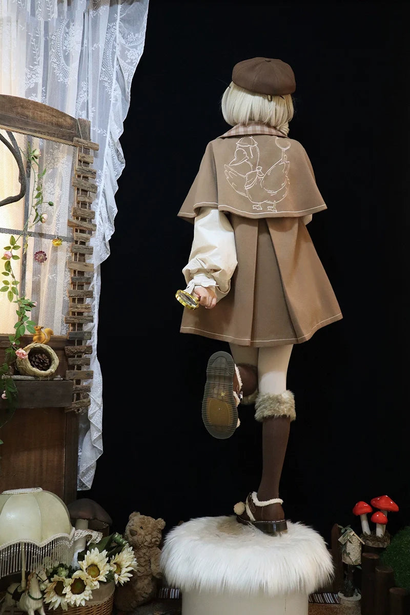 Piggy Bun - Detective Goose - Autumn Winter Lolita Cape Retro Cute Woolen Lolita Coat