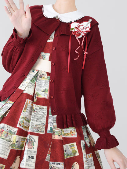 MIST - Vintage Lolita Bow Hollowed-out Sweater Ruffled Cardigan