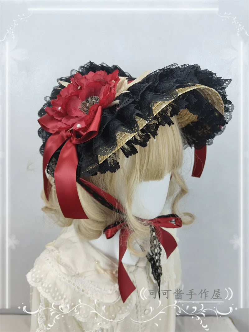 Cocoa Jam - Country Lolita Bonnet Lace Flower Flat Cap Multicolors Customized