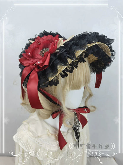 Cocoa Jam - Country Lolita Bonnet Lace Flower Flat Cap Multicolors Customized