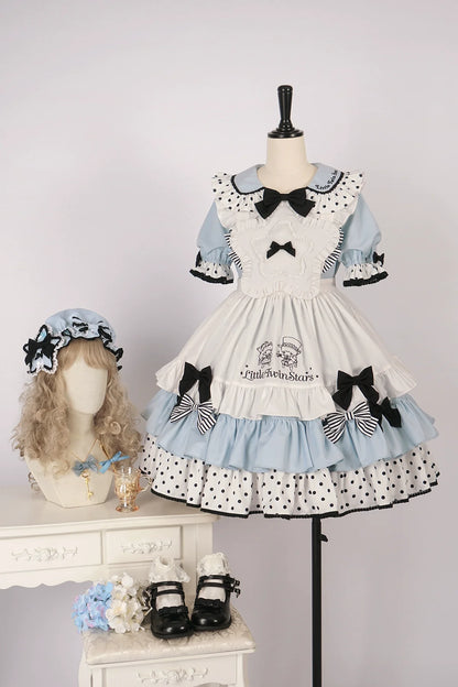 Vcastle - Sweet Lolita OP Dress Splicing Sleeve Apron Dot Print Dress
